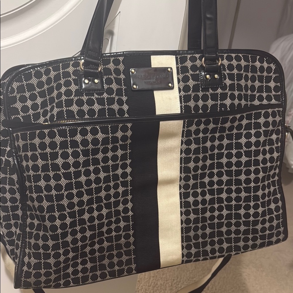 Kate Spade Black and Cream Laptop Bag with Geometric Design